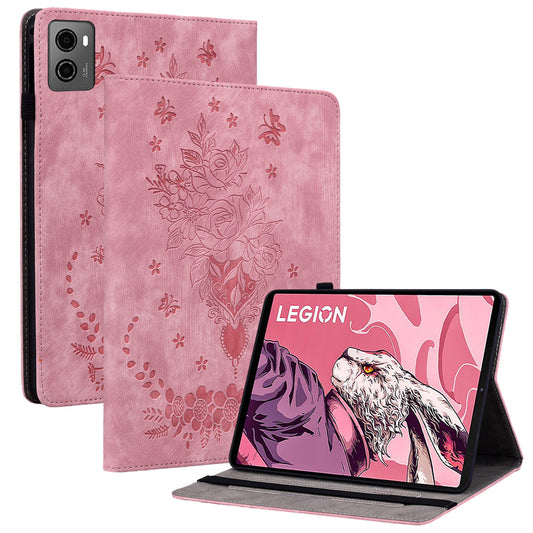 For Lenovo Legion Y700 (2023) Leather Case Butterfly Rose Imprint Card Slots Tablet Cover