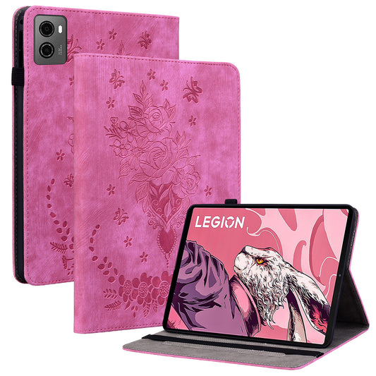 For Lenovo Legion Y700 (2023) Leather Case Butterfly Rose Imprint Card Slots Tablet Cover