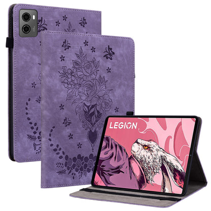 For Lenovo Legion Y700 (2023) Leather Case Butterfly Rose Imprint Card Slots Tablet Cover