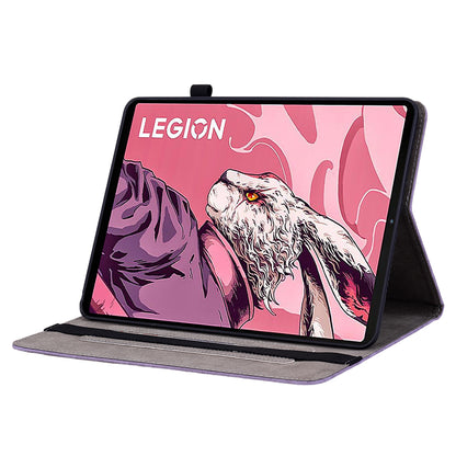 For Lenovo Legion Y700 (2023) Leather Case Butterfly Rose Imprint Card Slots Tablet Cover