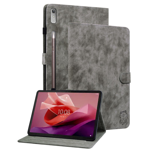 For Lenovo Tab P12 Leather Case Cute Tiger Imprinted PU Leather Card Holder Tablet Cover