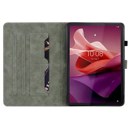 For Lenovo Tab P12 Leather Case Cute Tiger Imprinted PU Leather Card Holder Tablet Cover
