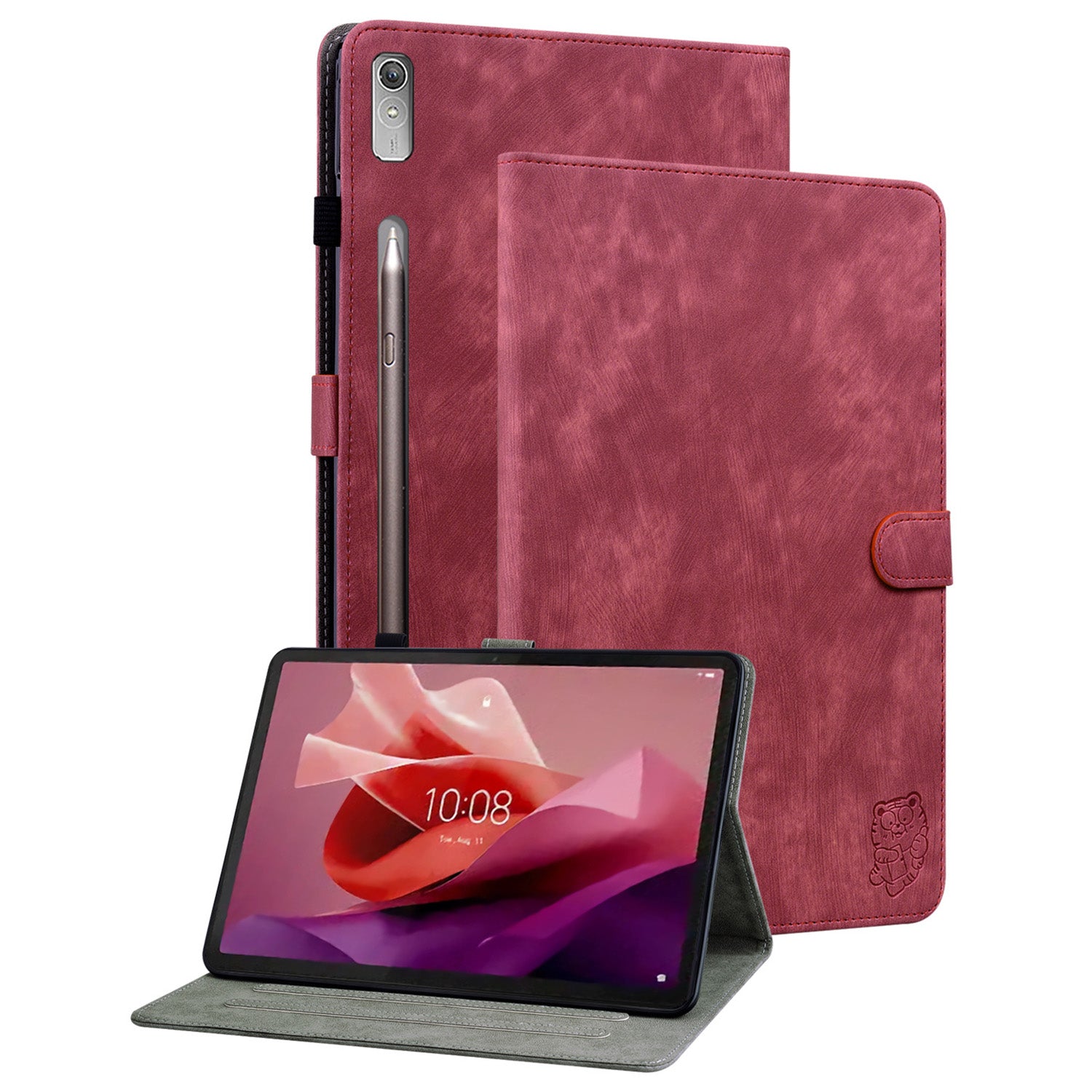 For Lenovo Tab P12 Leather Case Cute Tiger Imprinted PU Leather Card Holder Tablet Cover