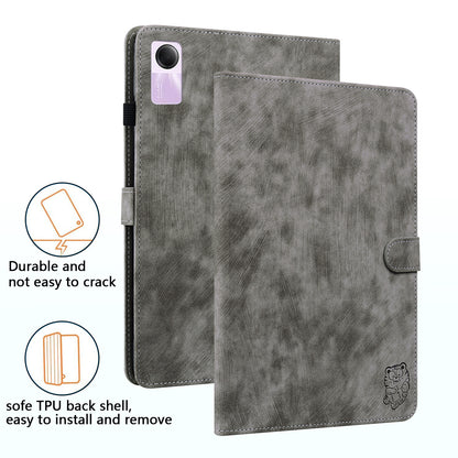 For Xiaomi Redmi Pad SE Cover Cute Tiger Imprint Leather Tablet Case with Card Slots