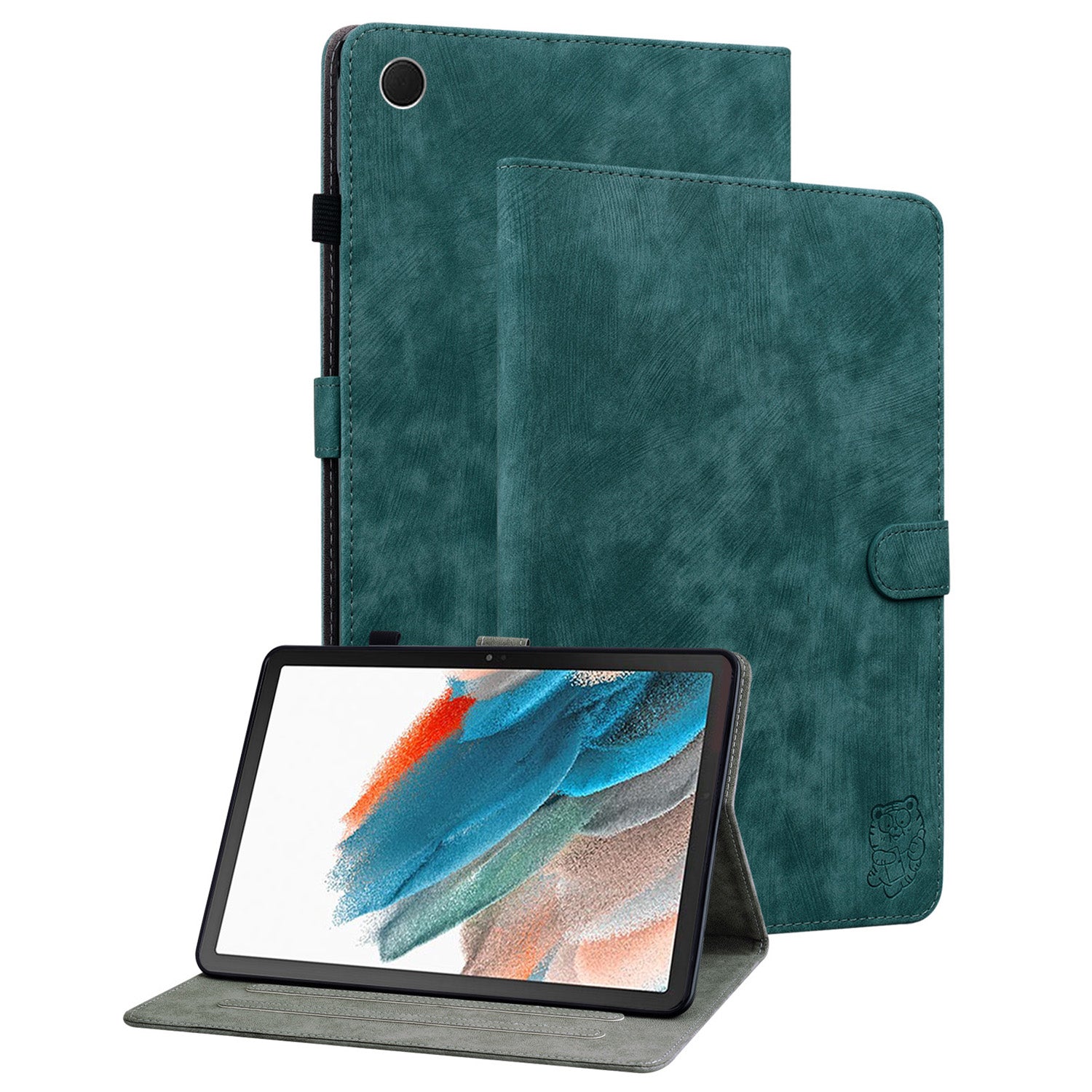 For Samsung Galaxy Tab A9 Leather Cover Cute Tiger Imprint Adjustable Stand Tablet Case