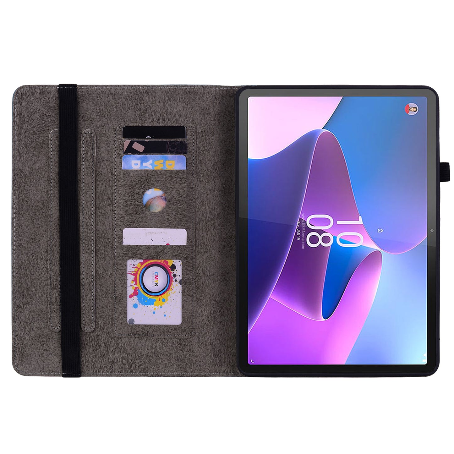For Lenovo Tab P12 Tablet Cover PU Leather Card Holder Butterfly Rose Imprinted Case