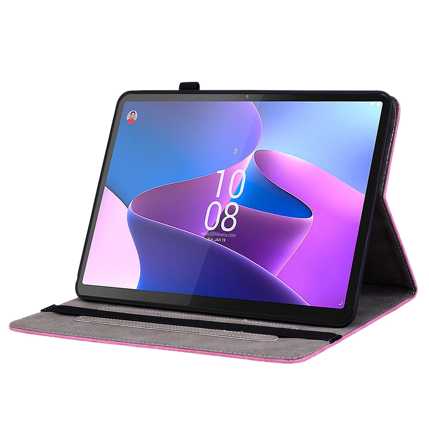 For Lenovo Tab P12 Tablet Cover PU Leather Card Holder Butterfly Rose Imprinted Case