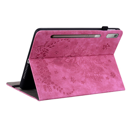 For Lenovo Tab P12 Tablet Cover PU Leather Card Holder Butterfly Rose Imprinted Case