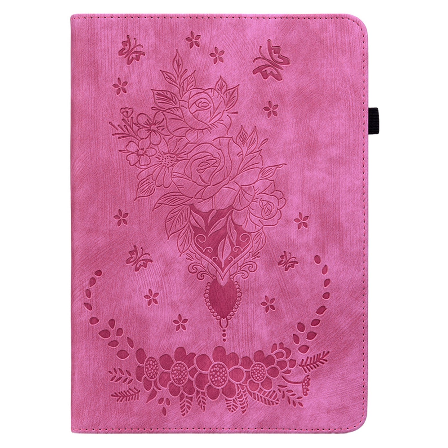 For Lenovo Tab P12 Tablet Cover PU Leather Card Holder Butterfly Rose Imprinted Case