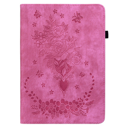 For Lenovo Tab P12 Tablet Cover PU Leather Card Holder Butterfly Rose Imprinted Case