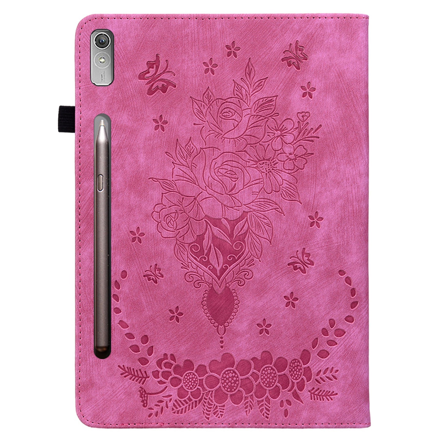 For Lenovo Tab P12 Tablet Cover PU Leather Card Holder Butterfly Rose Imprinted Case