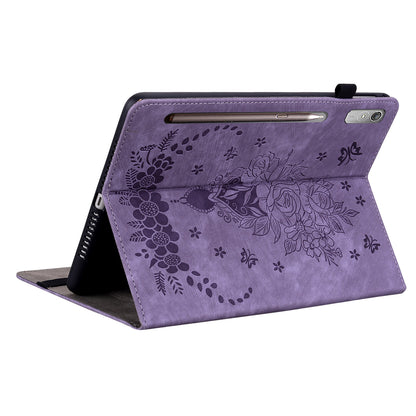 For Lenovo Tab P12 Tablet Cover PU Leather Card Holder Butterfly Rose Imprinted Case