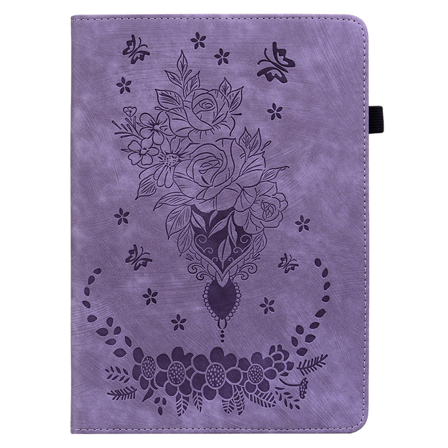 For Lenovo Tab P12 Tablet Cover PU Leather Card Holder Butterfly Rose Imprinted Case