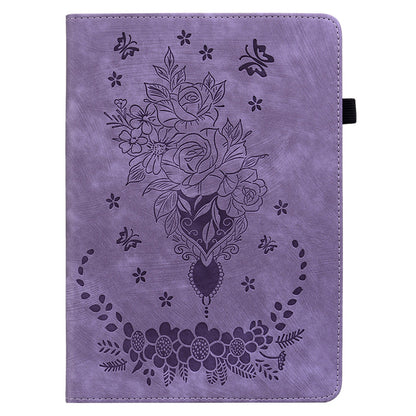 For Lenovo Tab P12 Tablet Cover PU Leather Card Holder Butterfly Rose Imprinted Case