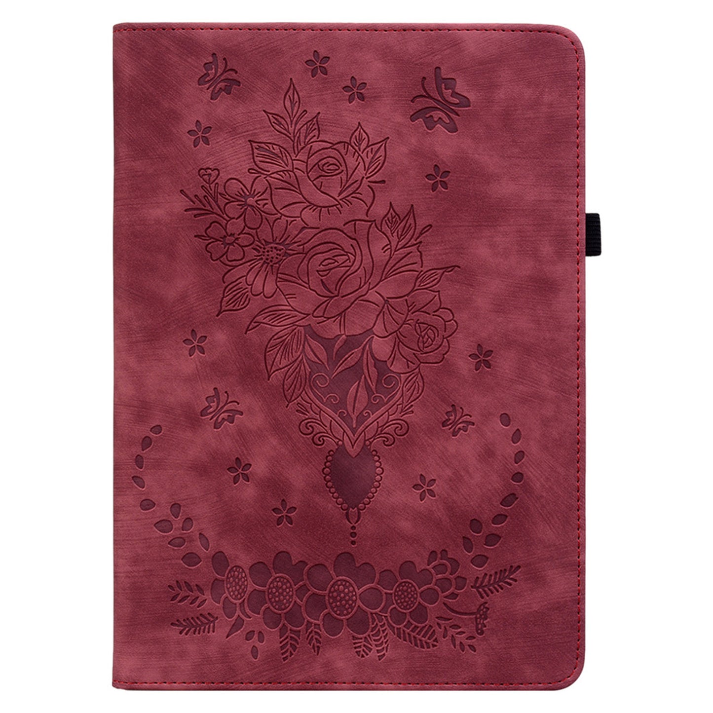 For Lenovo Tab P12 Tablet Cover PU Leather Card Holder Butterfly Rose Imprinted Case