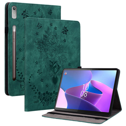For Lenovo Tab P12 Tablet Cover PU Leather Card Holder Butterfly Rose Imprinted Case