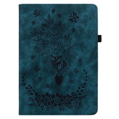 For Lenovo Tab P12 Tablet Cover PU Leather Card Holder Butterfly Rose Imprinted Case
