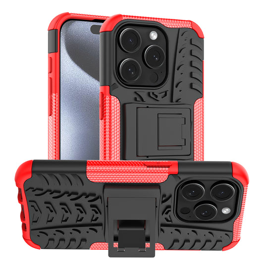 For iPhone 15 Pro Max Case Kickstand PC+TPU Anti-slip Phone Cover