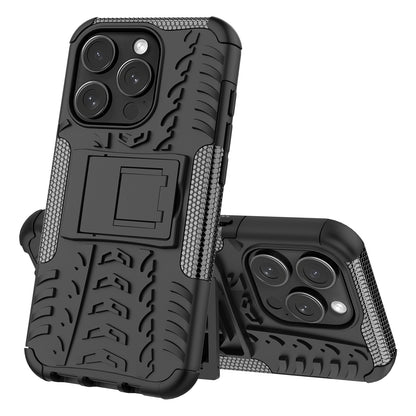 For iPhone 15 Pro PC+TPU Phone Case Tire Texture Anti-Slip Kickstand Cover