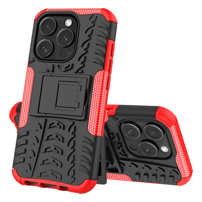 For iPhone 15 Pro PC+TPU Phone Case Tire Texture Anti-Slip Kickstand Cover