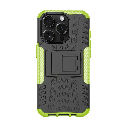 For iPhone 15 Pro PC+TPU Phone Case Tire Texture Anti-Slip Kickstand Cover