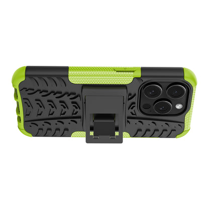 For iPhone 15 Pro PC+TPU Phone Case Tire Texture Anti-Slip Kickstand Cover
