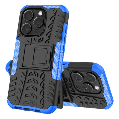 For iPhone 15 Pro PC+TPU Phone Case Tire Texture Anti-Slip Kickstand Cover