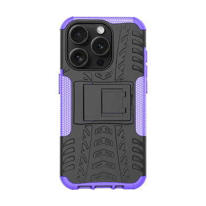 For iPhone 15 Pro PC+TPU Phone Case Tire Texture Anti-Slip Kickstand Cover