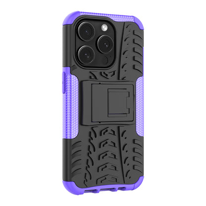 For iPhone 15 Pro PC+TPU Phone Case Tire Texture Anti-Slip Kickstand Cover