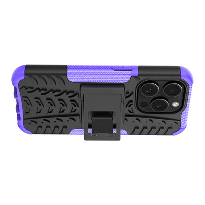 For iPhone 15 Pro PC+TPU Phone Case Tire Texture Anti-Slip Kickstand Cover