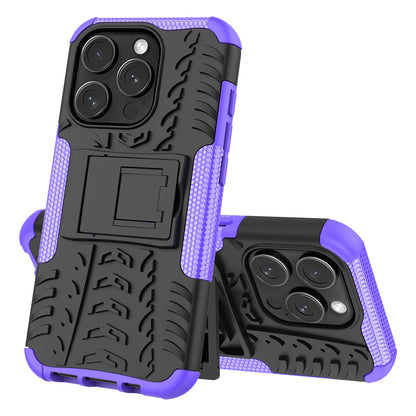 For iPhone 15 Pro PC+TPU Phone Case Tire Texture Anti-Slip Kickstand Cover