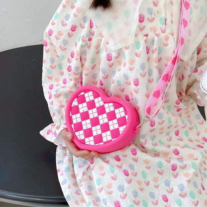 Women Cute Heart Shape Small Shoulder Bag Silicone Crossbody Bag Birthday Gift