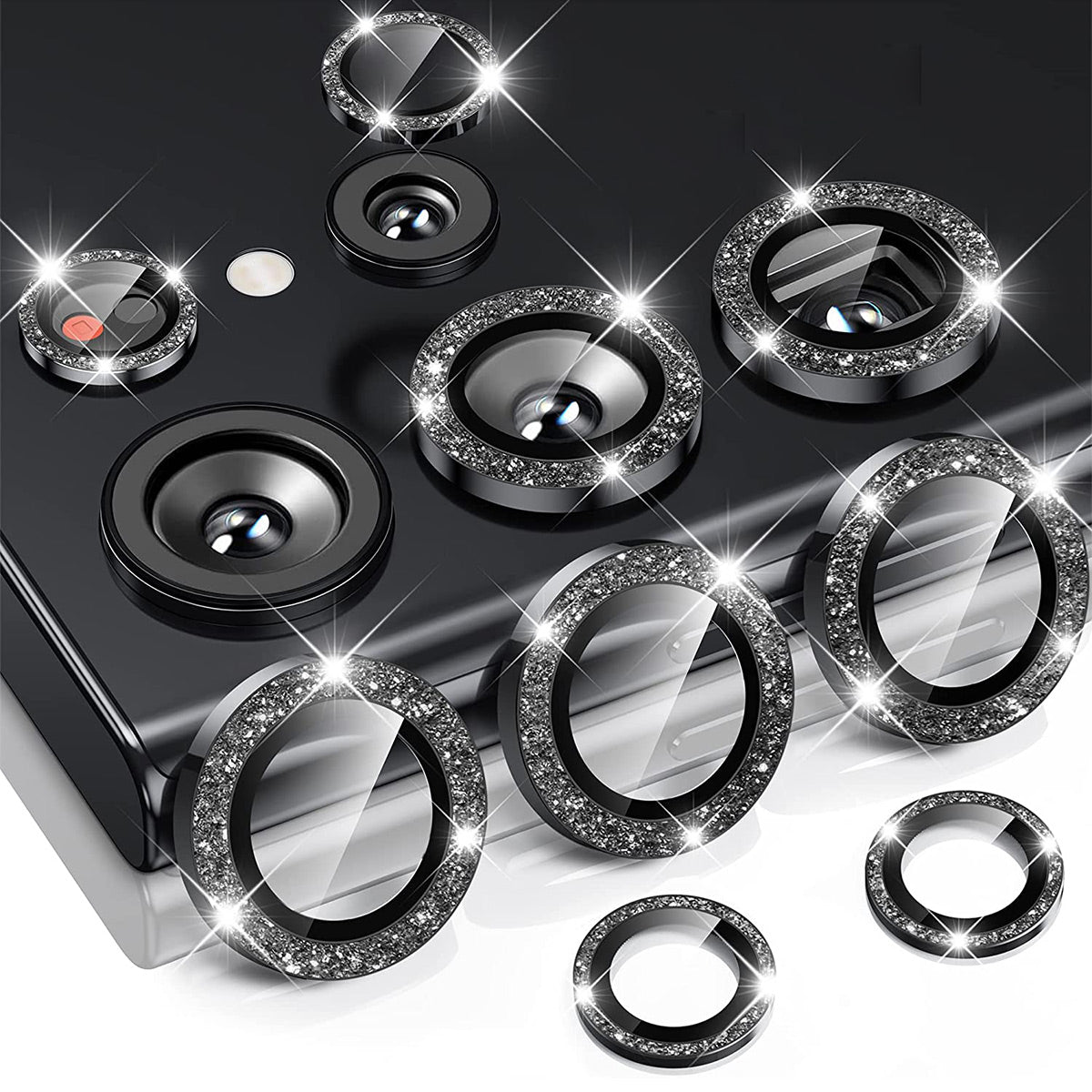 ENKAY HAT PRINCE 1 Set for Samsung Galaxy S23 Ultra Camera Lens Protector Aluminium Alloy+Tempered Glass Rhinestone Rear Lens Film