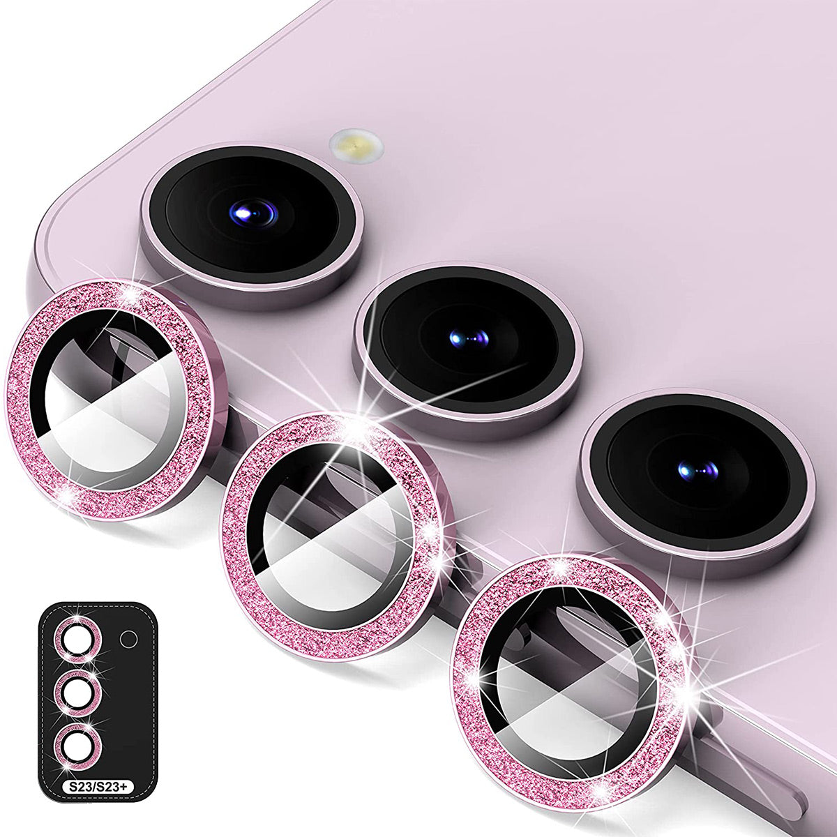ENKAY HAT PRINCE 1 Set for Samsung Galaxy S23 / S23+ Camera Lens Film Rhinestone Aluminium Alloy+Tempered Glass Lens Protector