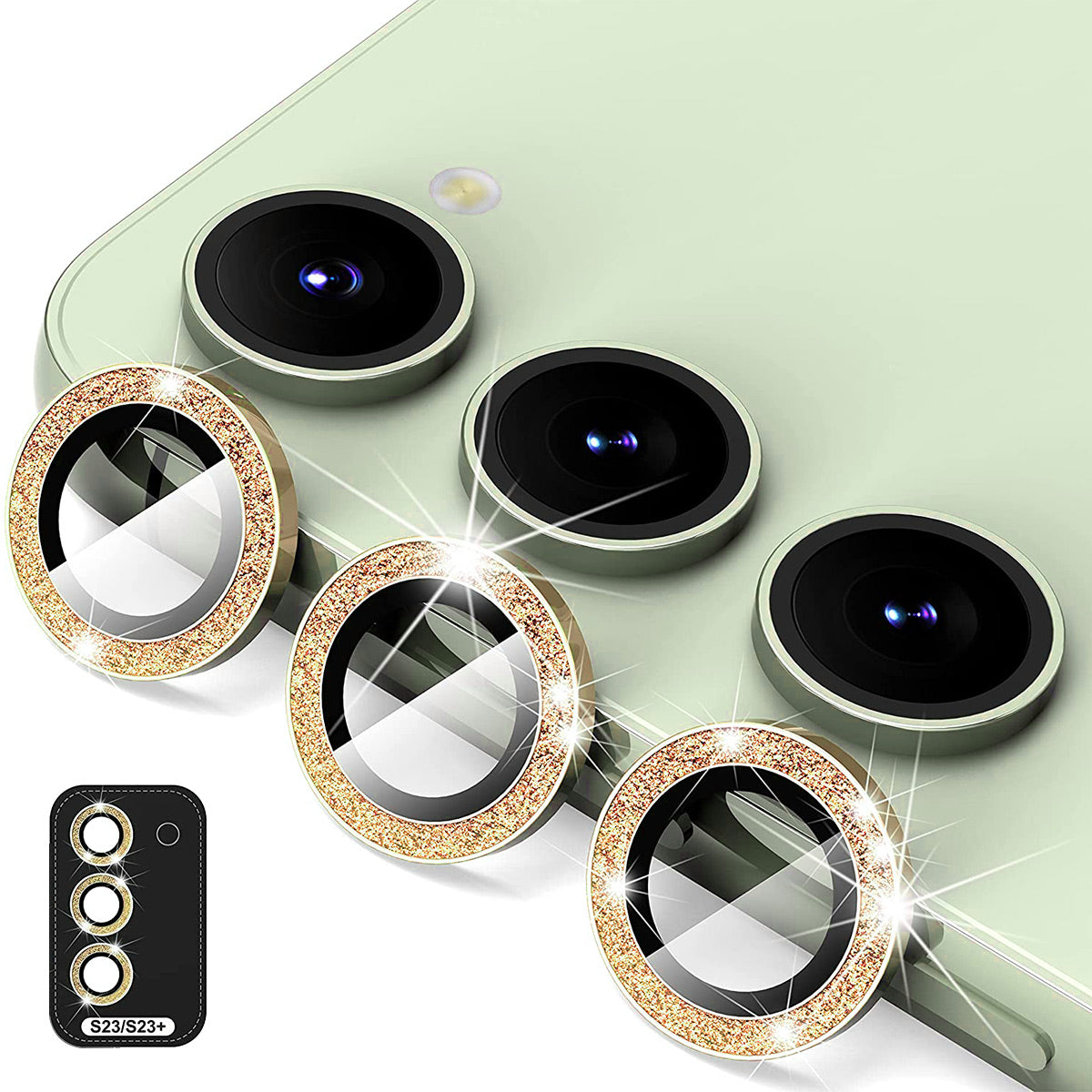 ENKAY HAT PRINCE 1 Set for Samsung Galaxy S23 / S23+ Camera Lens Film Rhinestone Aluminium Alloy+Tempered Glass Lens Protector