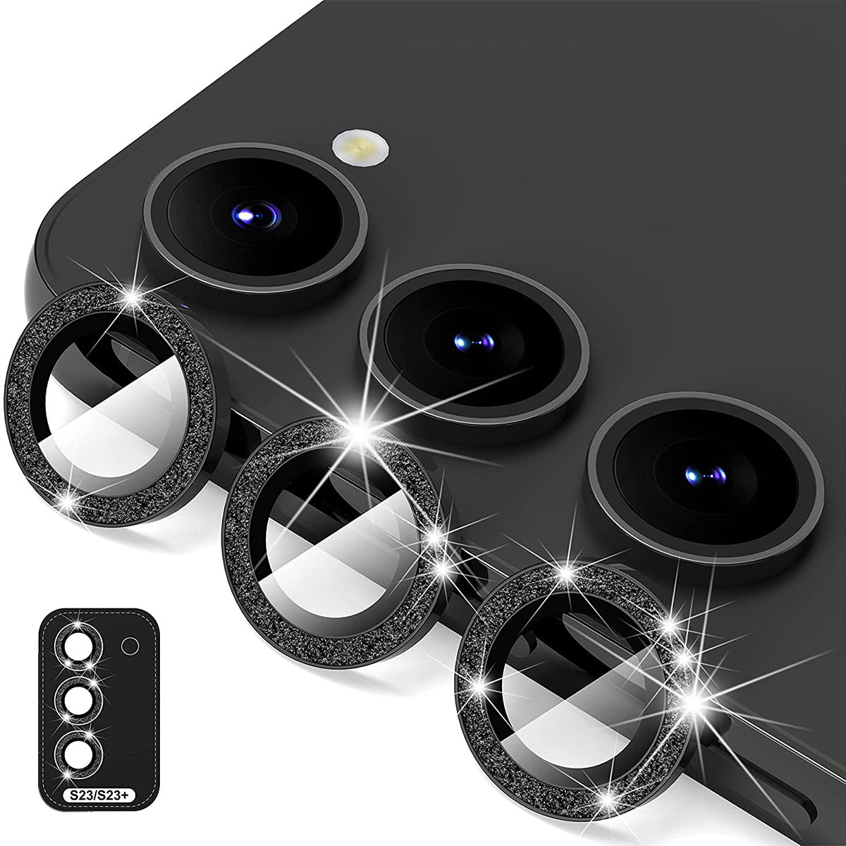 ENKAY HAT PRINCE 1 Set for Samsung Galaxy S23 / S23+ Camera Lens Film Rhinestone Aluminium Alloy+Tempered Glass Lens Protector