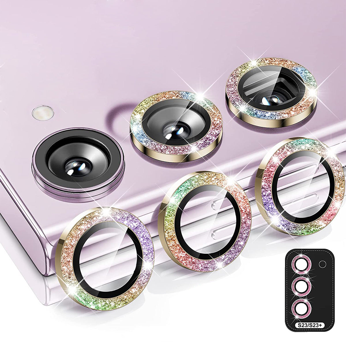 ENKAY HAT PRINCE 1 Set for Samsung Galaxy S23 / S23+ Camera Lens Film Rhinestone Aluminium Alloy+Tempered Glass Lens Protector