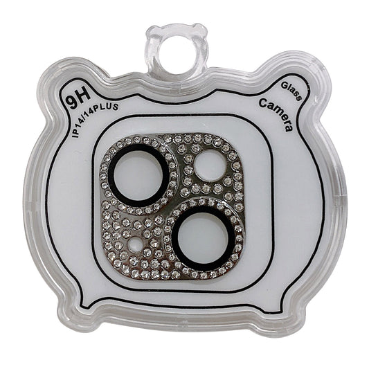 MKADI For iPhone 14 Plus / 14 Rhinestone Decor Camera Lens Protector Metal+Tempered Glass Anti-scratch Film