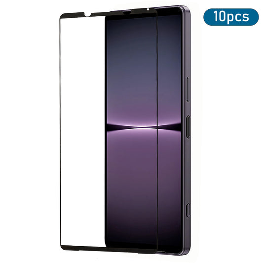 10Pcs / Pack Screen Protector for Sony Xperia 1 V , Transparent Silk Printing Black Edge Tempered Glass Film