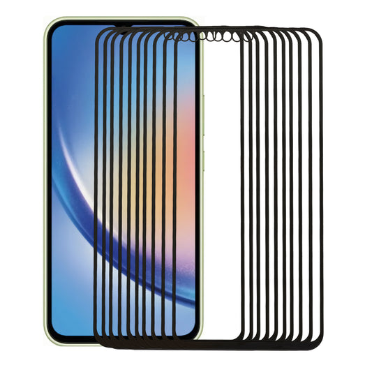 10Pcs / Pack Silk Printing Screen Protector for Samsung Galaxy A34 5G , Tempered Glass HD Full Cover Black Edge Film