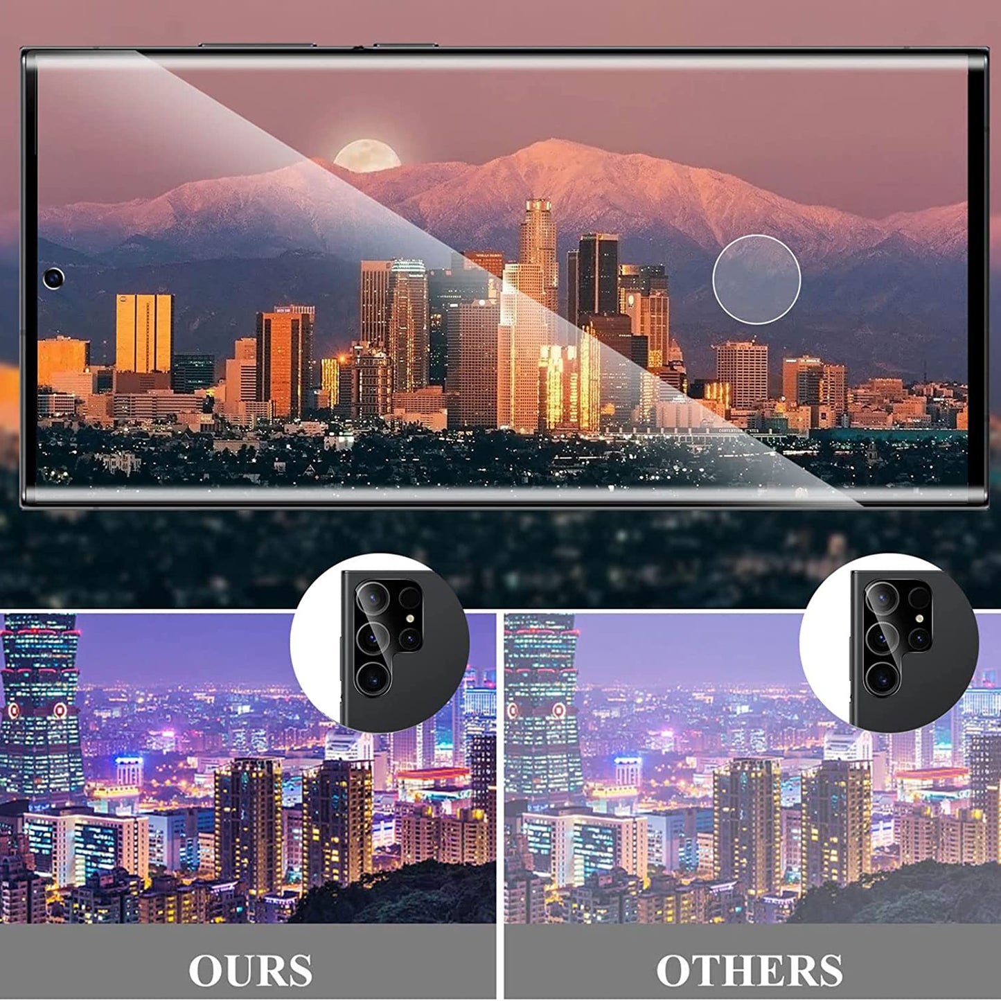 For Samsung Galaxy S23 Ultra Full Screen Protector 3D Curved Side Glue Anti-scratch Tempered Glass Film with Lens Film