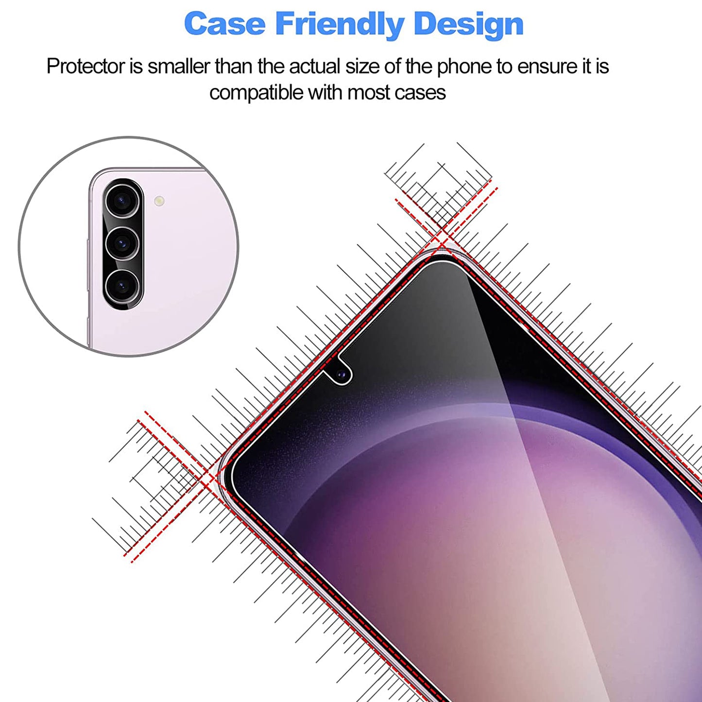 For Samsung Galaxy S23+ 2.5D Arc Edge Tempered Glass Film HD Screen Protector with Black Frame Lens Film