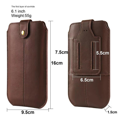 Genuine Cow Leather Belt Case for Universal 6.1-inch Phone Card Holder Cell Phone Holster Pouch with Belt Clip