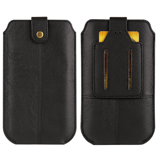 Genuine Cow Leather Belt Case for Universal 6.1-inch Phone Card Holder Cell Phone Holster Pouch with Belt Clip