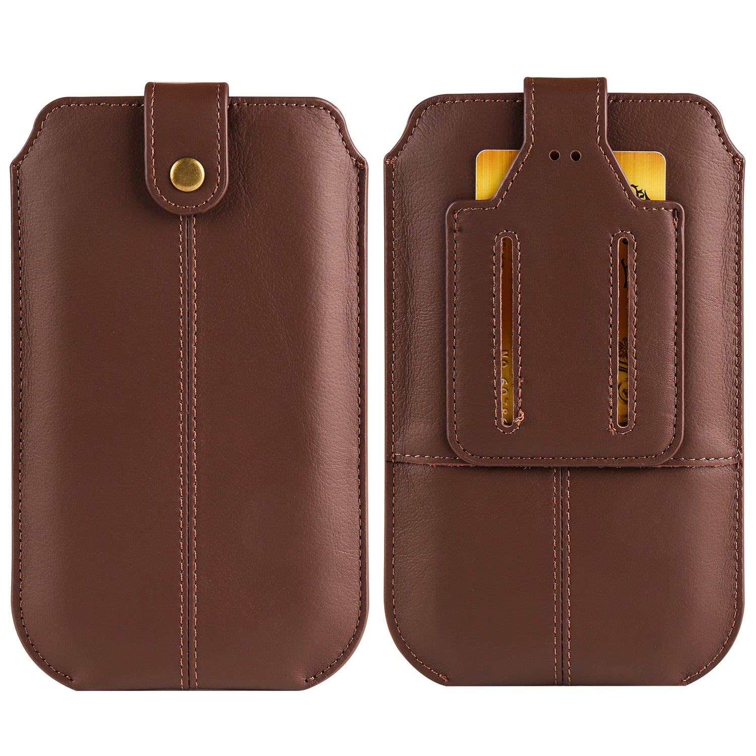 Genuine Cow Leather Cell Phone Case for 6.7-inch Phone ID Card Belt Holder Pouch Cover