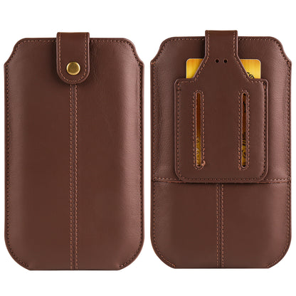 Genuine Cow Leather Cell Phone Case for 6.7-inch Phone ID Card Belt Holder Pouch Cover