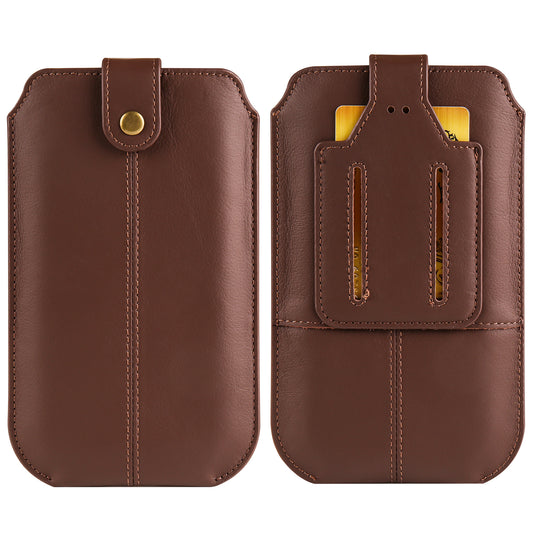 Genuine Cow Leather Cell Phone Case for 6.7-inch Phone ID Card Belt Holder Pouch Cover