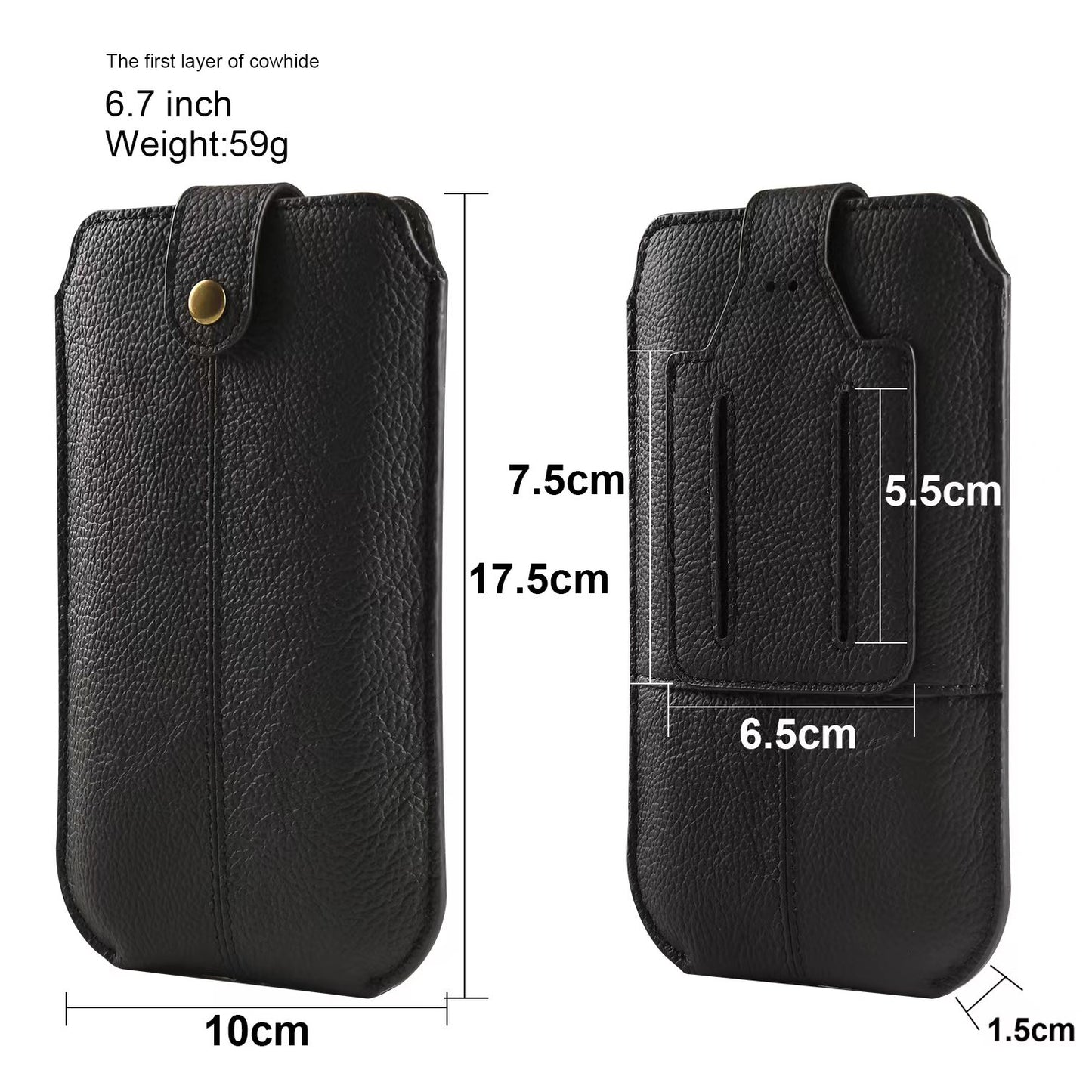 Genuine Cow Leather Cell Phone Case for 6.7-inch Phone ID Card Belt Holder Pouch Cover
