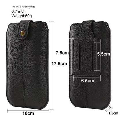 Genuine Cow Leather Cell Phone Case for 6.7-inch Phone ID Card Belt Holder Pouch Cover