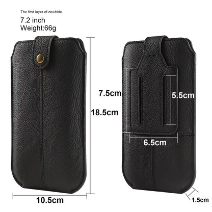 Belt Case with Belt Clip for 7.2-inch Phone Genuine Cow Leather Belt Pouch Phone Holster Card Holder